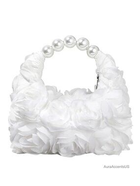 Imitation Pearl Handle Floral Evening Clutch Women's Zipper Handbag